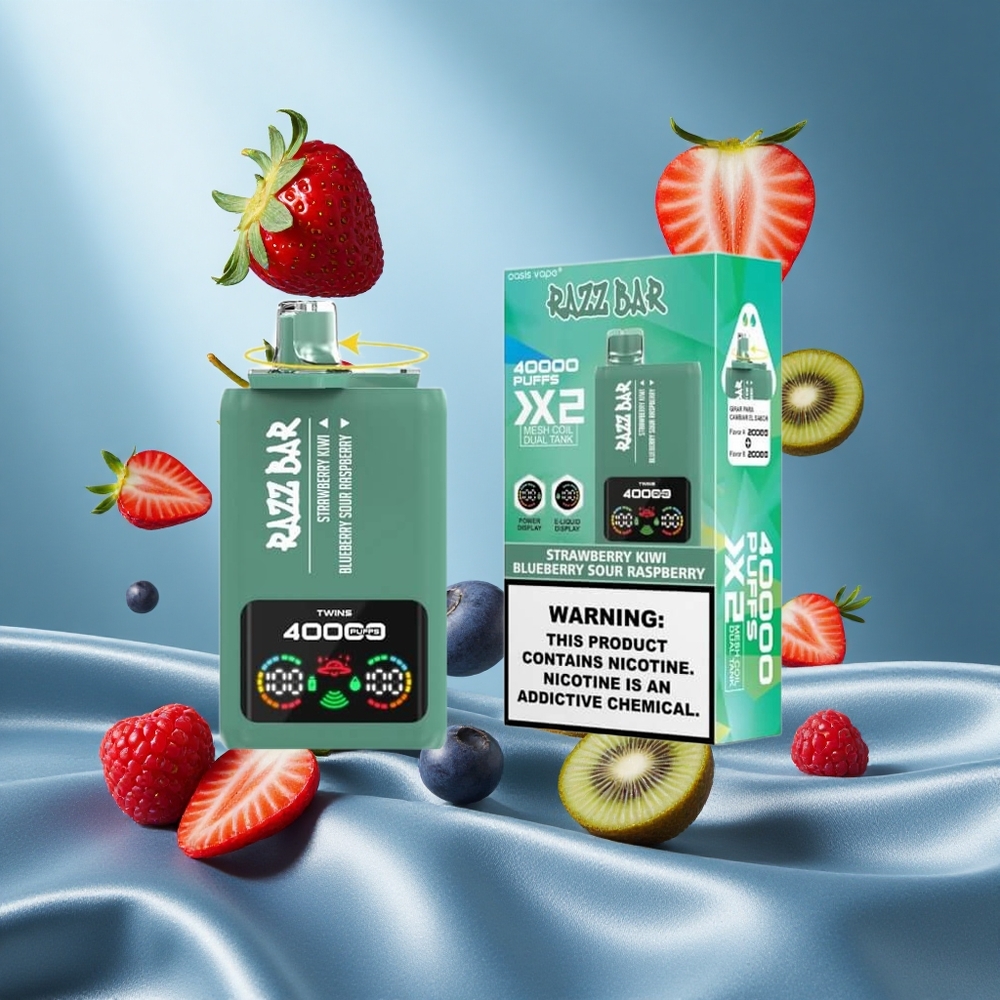 Razz Bar 40000 Puffs Fragola Kiwi_Mirtillo Lampone Acido Schermo Potenza Bobina Doppia Mesh