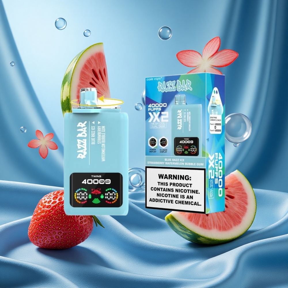 Razz Bar 40000 Puffs Mela Acquosa Anguria Ghiaccio Blu Display Potenza