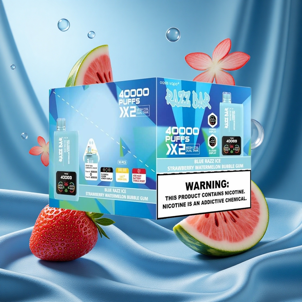 Razz Bar 40000 Puffs Mela Acquosa Anguria Ghiaccio Blu Display Potenza