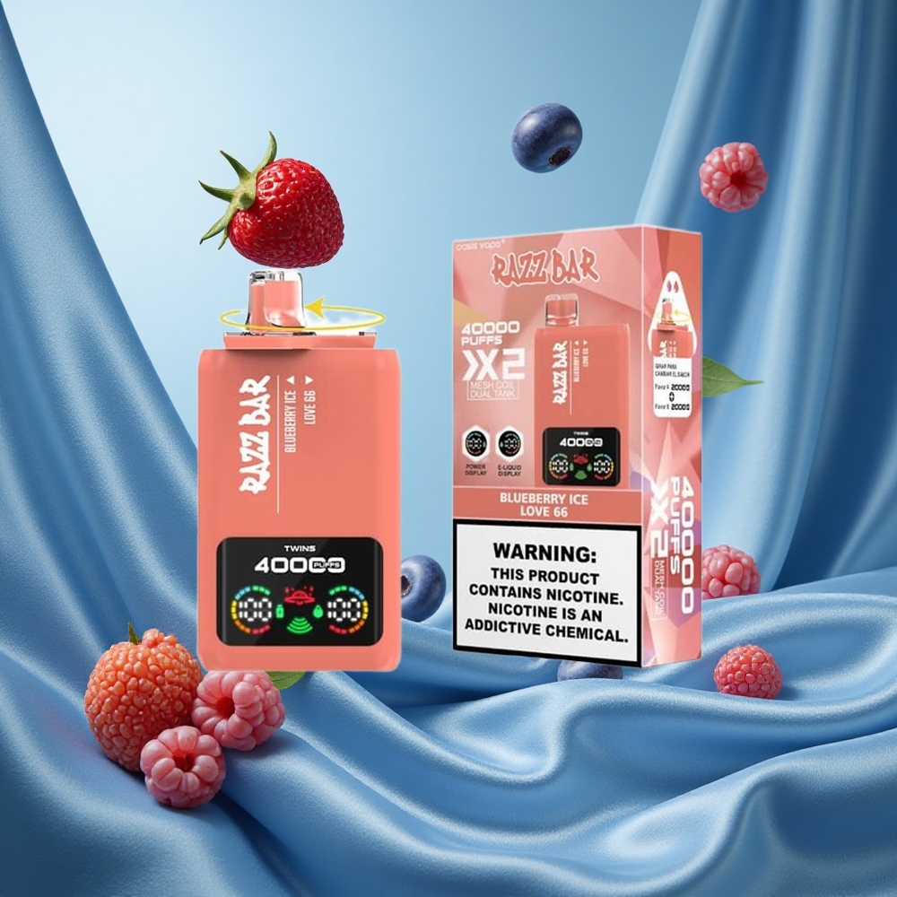 Razz Bar 40000 Puffs Mirtillo Blu Ghiaccio Display Potenza Batteria 650 Mah